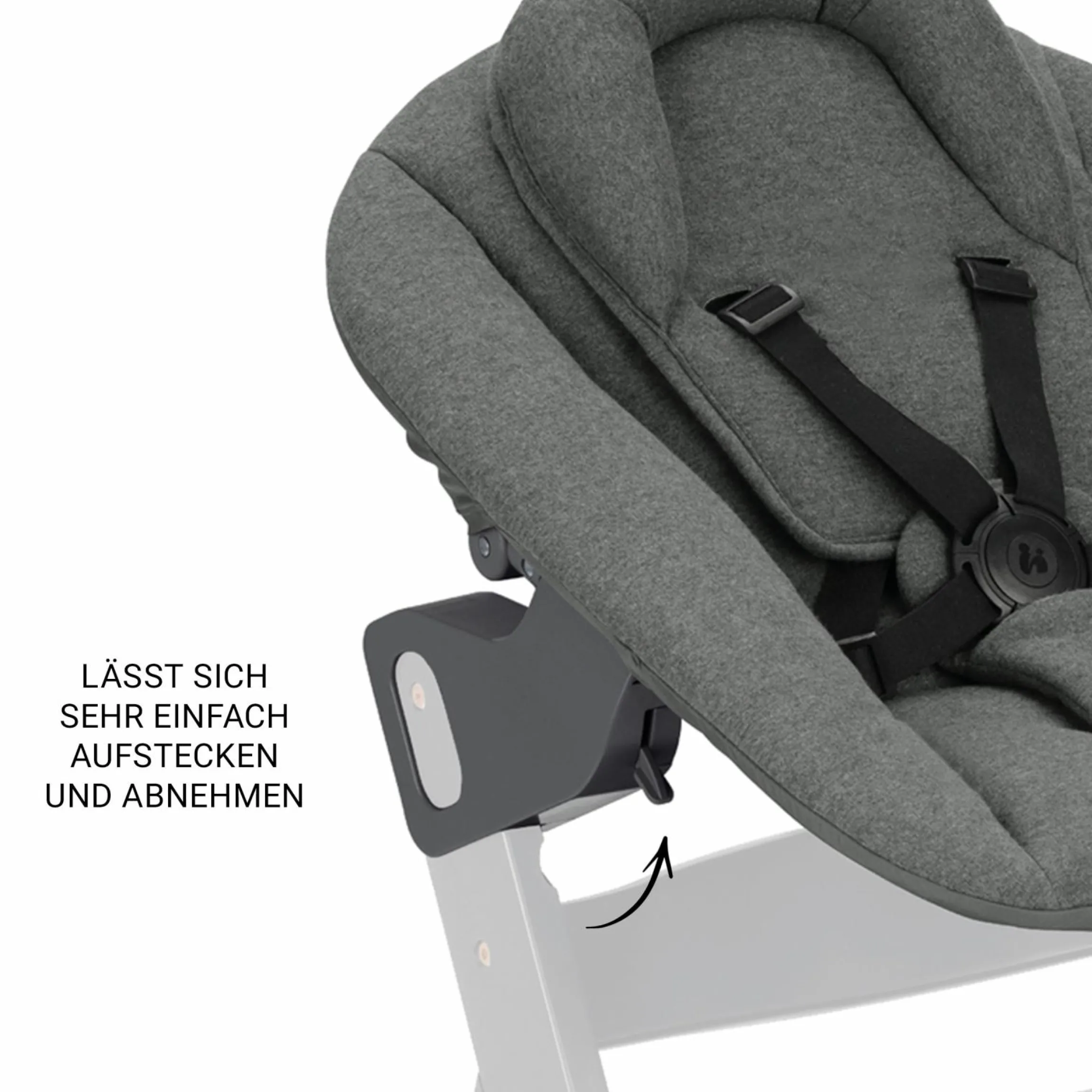 Beta Plus Natural 5-tlg. Newborn Set - Hochstuhl + 2in1 Neugeborenen-Aufsatz & Wippe Premium, Essbrett, Sitzkissen - Dark Grey