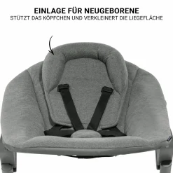 Beta Plus Natural 5-tlg. Newborn Set - Hochstuhl + 2in1 Neugeborenen-Aufsatz & Wippe Premium, Essbrett, Sitzkissen - Dark Grey