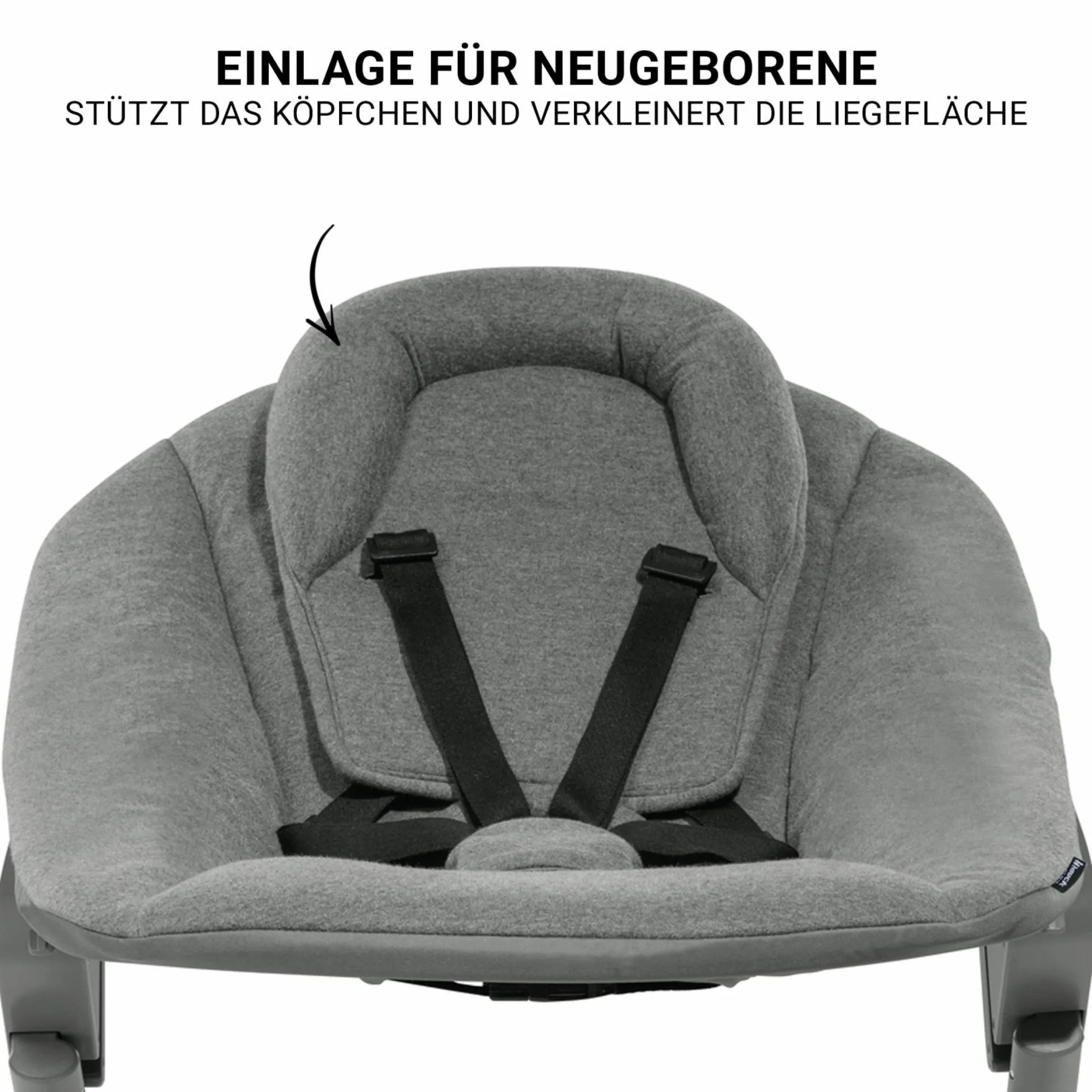 Beta Plus Natural 5-tlg. Newborn Set - Hochstuhl + 2in1 Neugeborenen-Aufsatz & Wippe Premium, Essbrett, Sitzkissen - Dark Grey