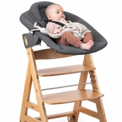 Beta Plus Natural 5-tlg. Newborn Set - Hochstuhl + 2in1 Neugeborenen-Aufsatz & Wippe Premium, Essbrett, Sitzkissen - Dark Grey
