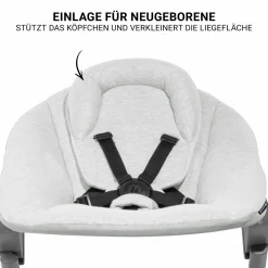 Beta Plus Natural 5-tlg. Newborn Set - Hochstuhl + 2in1 Neugeborenen-Aufsatz & Wippe Premium + Essbrett + Sitzkissen - Light Grey