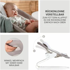 Beta Plus Natural 5-tlg. Newborn Set - Hochstuhl + 2in1 Neugeborenen-Aufsatz & Wippe Deluxe + Essbrett + Sitzpolster - Sand