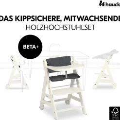 Beta Plus White 5-tlg. Newborn Set - Hochstuhl + 2in1 Neugeborenen-Aufsatz & Wippe Premium, Essbrett, Sitzkissen - Dark Grey