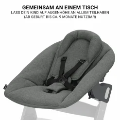 Beta Plus White 5-tlg. Newborn Set - Hochstuhl + 2in1 Neugeborenen-Aufsatz & Wippe Premium, Essbrett, Sitzkissen - Dark Grey