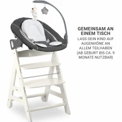 Beta Plus White 5-tlg. Newborn Set - Hochstuhl + 2in1 Neugeborenen-Aufsatz & Wippe Deluxe, Essbrett, Sitzkissen - Melange Grey