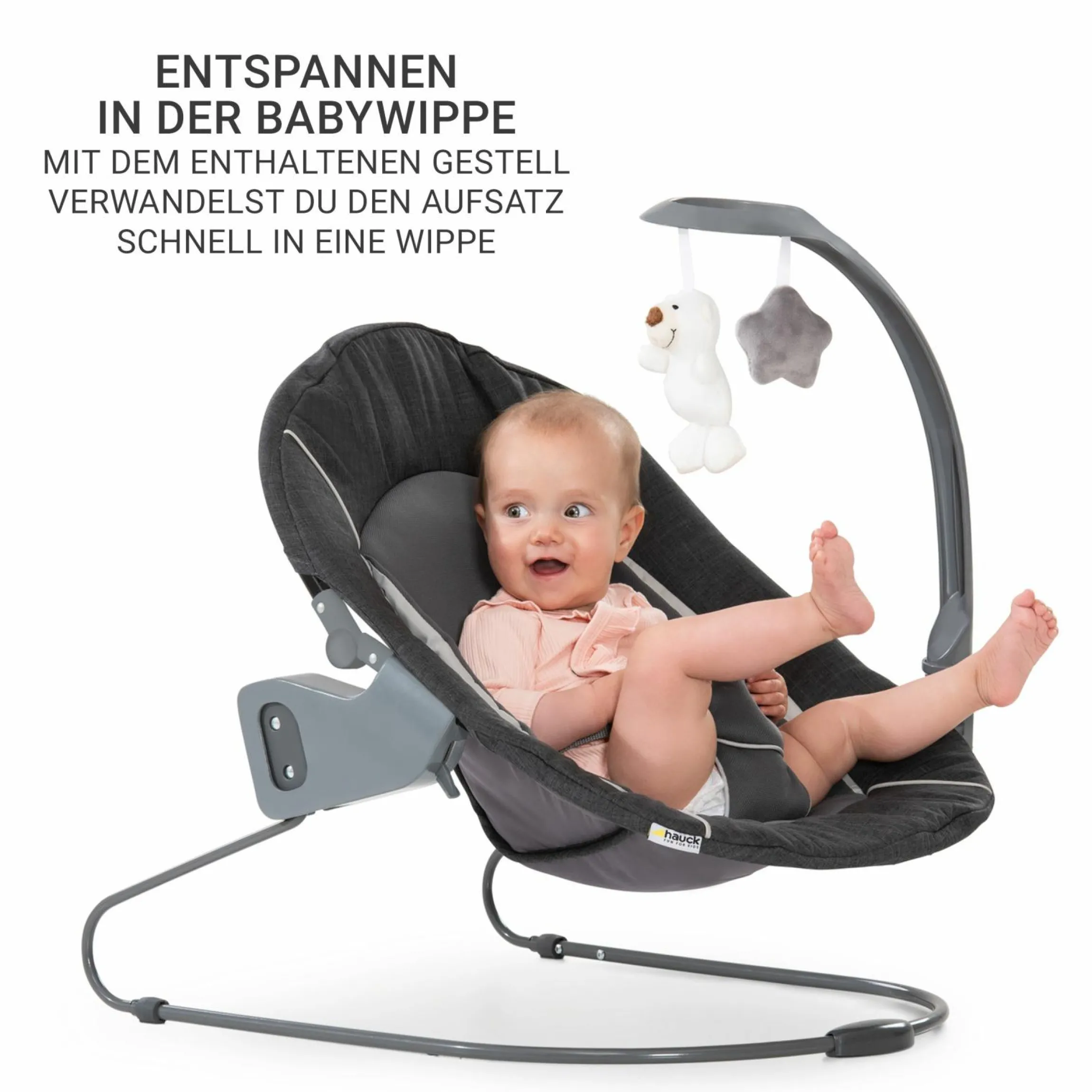 Beta Plus White 5-tlg. Newborn Set - Hochstuhl + 2in1 Neugeborenen-Aufsatz & Wippe Deluxe, Essbrett, Sitzkissen - Melange Grey