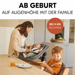Beta Plus White 5-tlg. Newbornset - Hochstuhl + 2in1 Babyaufsatz & Wippe, Essbrett, Sitzkissen - Dark Grey Melange