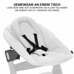 Beta Plus White 5-tlg. Newborn Set - Hochstuhl + 2in1 Neugeborenen-Aufsatz & Wippe Premium + Essbrett + Sitzkissen - Light Grey