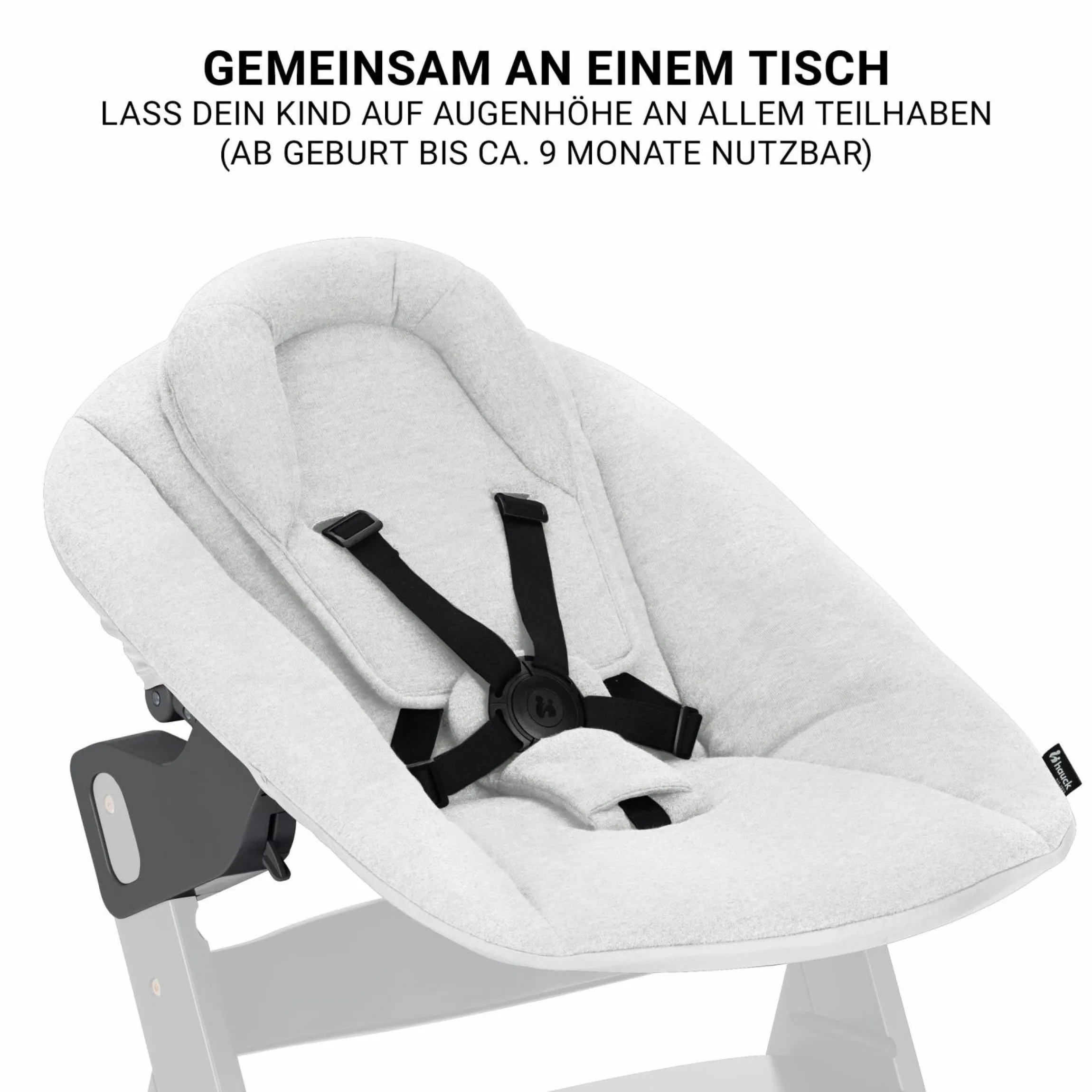 Beta Plus White 5-tlg. Newborn Set - Hochstuhl + 2in1 Neugeborenen-Aufsatz & Wippe Premium + Essbrett + Sitzkissen - Light Grey