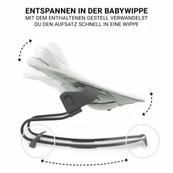 Beta Plus White 5-tlg. Newborn Set - Hochstuhl + 2in1 Neugeborenen-Aufsatz & Wippe Premium + Essbrett + Sitzkissen - Light Grey