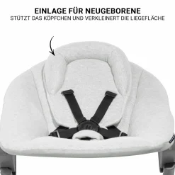 Beta Plus White 5-tlg. Newborn Set - Hochstuhl + 2in1 Neugeborenen-Aufsatz & Wippe Premium + Essbrett + Sitzkissen - Light Grey
