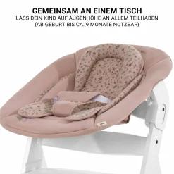 Beta Plus White 5-tlg. Newborn Set - Hochstuhl + 2in1 Neugeborenen-Aufsatz & Wippe + Essbrett + Sitzkissen - Disney - Bambi Rose