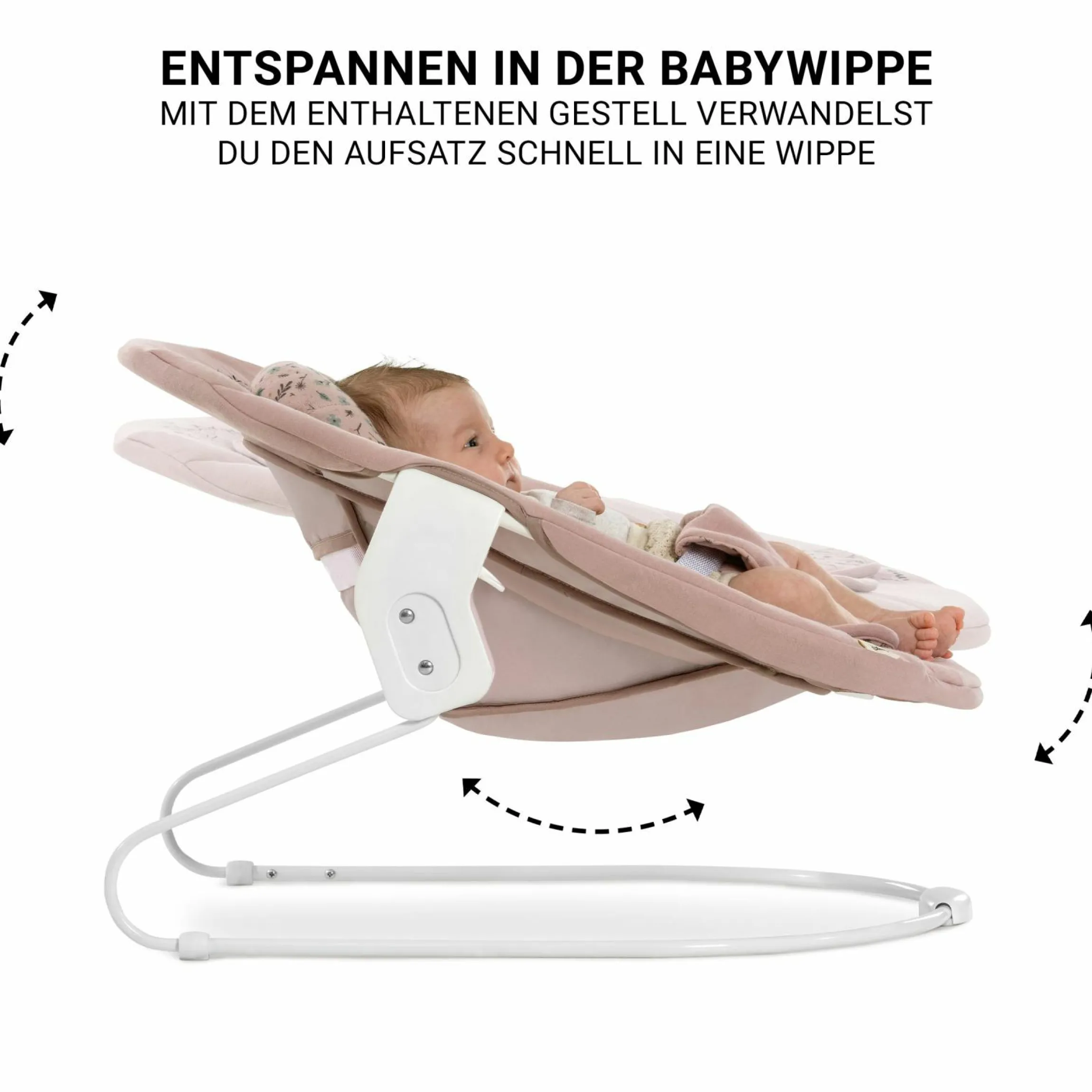 Beta Plus White 5-tlg. Newborn Set - Hochstuhl + 2in1 Neugeborenen-Aufsatz & Wippe + Essbrett + Sitzkissen - Disney - Bambi Rose