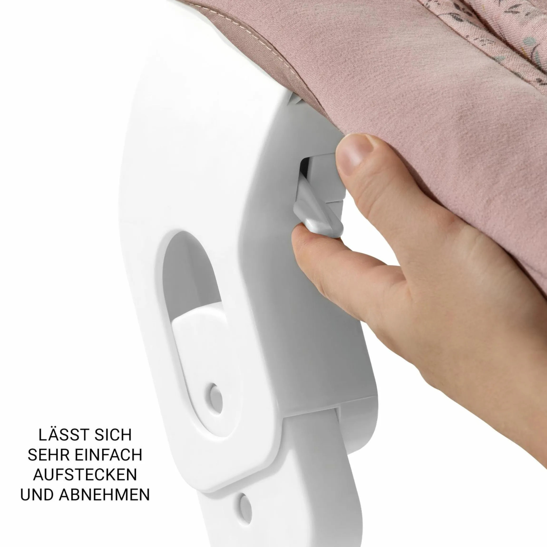 Beta Plus White 5-tlg. Newborn Set - Hochstuhl + 2in1 Neugeborenen-Aufsatz & Wippe + Essbrett + Sitzkissen - Disney - Bambi Rose