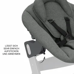 Beta Plus Whitewashed 5-tlg. Newborn Set - Hochstuhl + 2in1 Neugeborenen-Aufsatz & Wippe Premium, Essbrett, Sitzkissen - Dark Grey