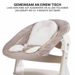 Beta Plus Whitewashed 5-tlg. Newborn Set - Hochstuhl + 2in1 Neugeborenen-Aufsatz & Wippe, Essbrett, Sitzkissen - Stretch Beige