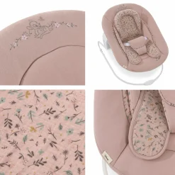 Beta Plus Whitewashed 5-tlg. Newborn Set - Hochstuhl + 2in1 Neugeborenen-Aufsatz & Wippe + Essbrett + Sitzkissen - Disney - Bambi Rose