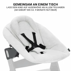 Beta Plus Whitewashed 5-tlg. Newborn Set - Hochstuhl + 2in1 Neugeborenen-Aufsatz & Wippe Premium + Essbrett + Sitzkissen - Light Grey