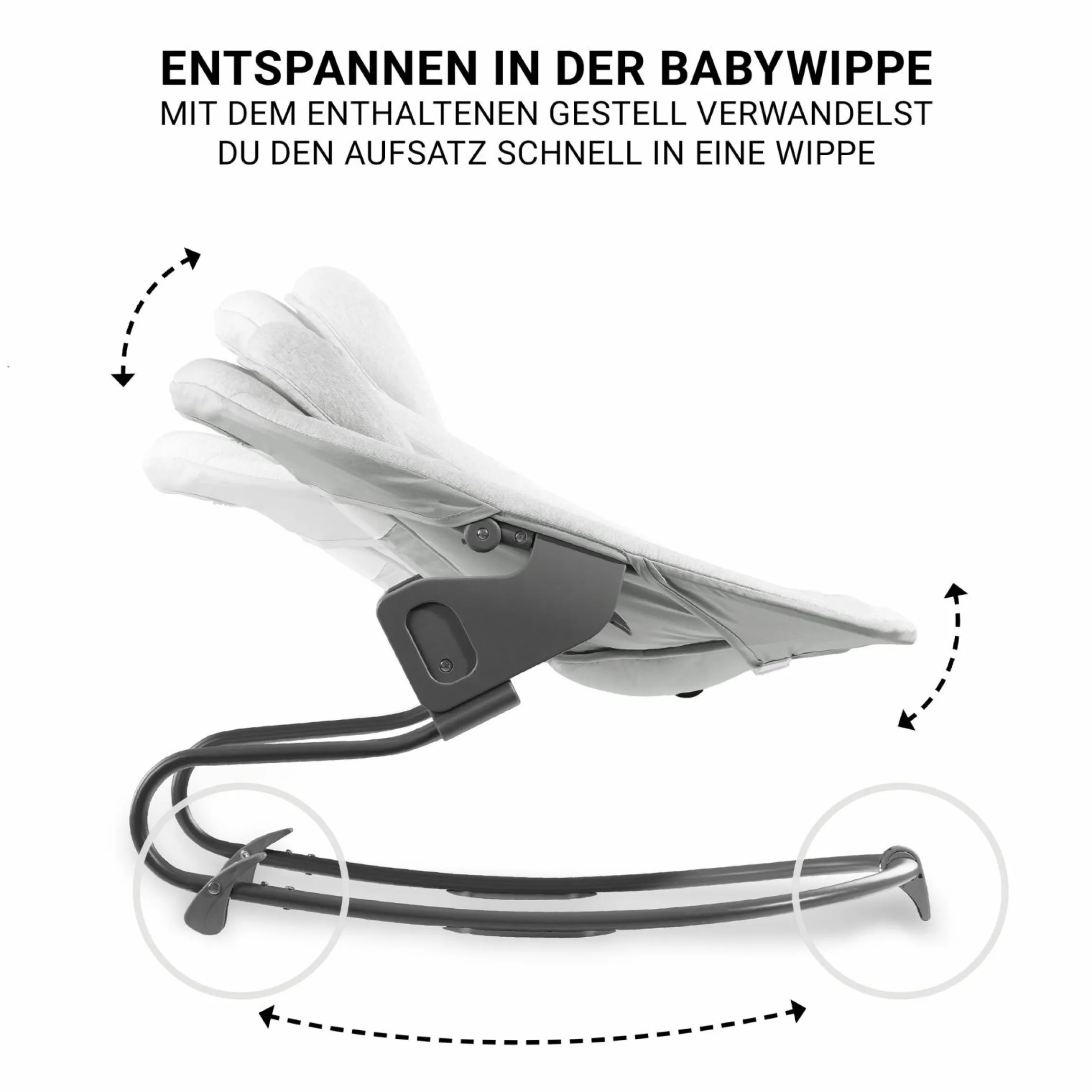 Beta Plus Whitewashed 5-tlg. Newborn Set - Hochstuhl + 2in1 Neugeborenen-Aufsatz & Wippe Premium + Essbrett + Sitzkissen - Light Grey