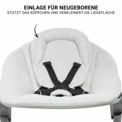 Beta Plus Whitewashed 5-tlg. Newborn Set - Hochstuhl + 2in1 Neugeborenen-Aufsatz & Wippe Premium + Essbrett + Sitzkissen - Light Grey