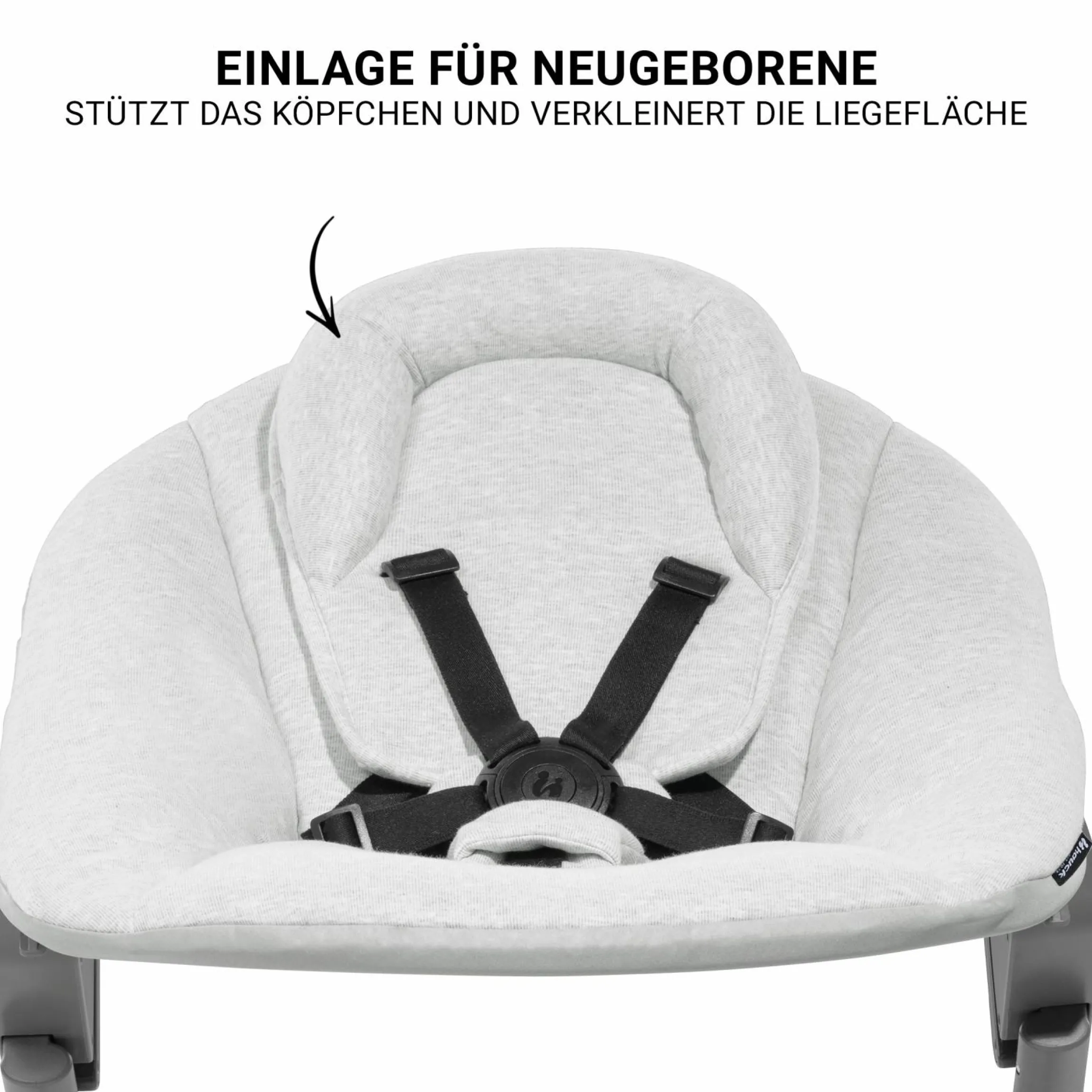 Beta Plus Whitewashed 5-tlg. Newborn Set - Hochstuhl + 2in1 Neugeborenen-Aufsatz & Wippe Premium + Essbrett + Sitzkissen - Light Grey