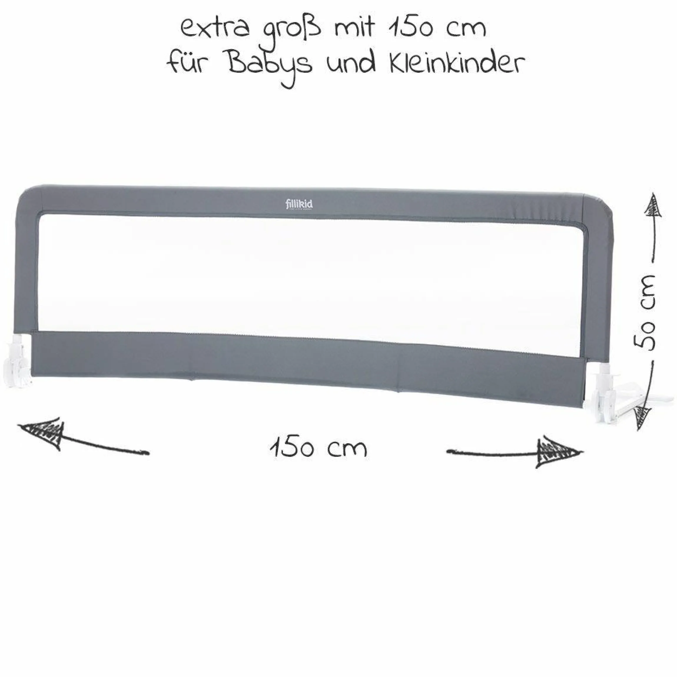 Bettgitter klappbar für Standard & Boxspringbetten 150 x 50 cm - Grau