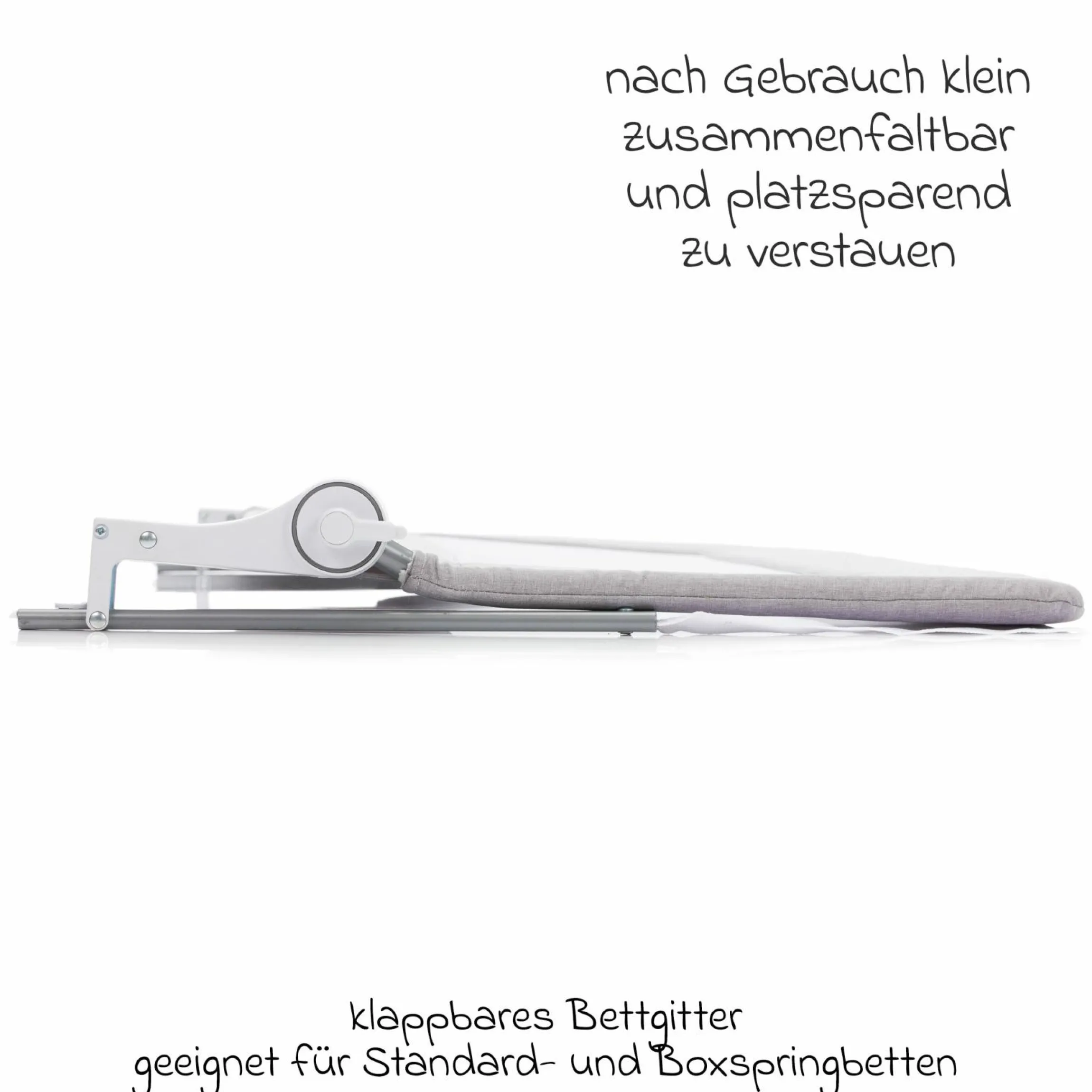 Bettgitter Lara mit Klappmechanismus für Standard- und Boxspringbetten inkl. Spanngurt - Grau