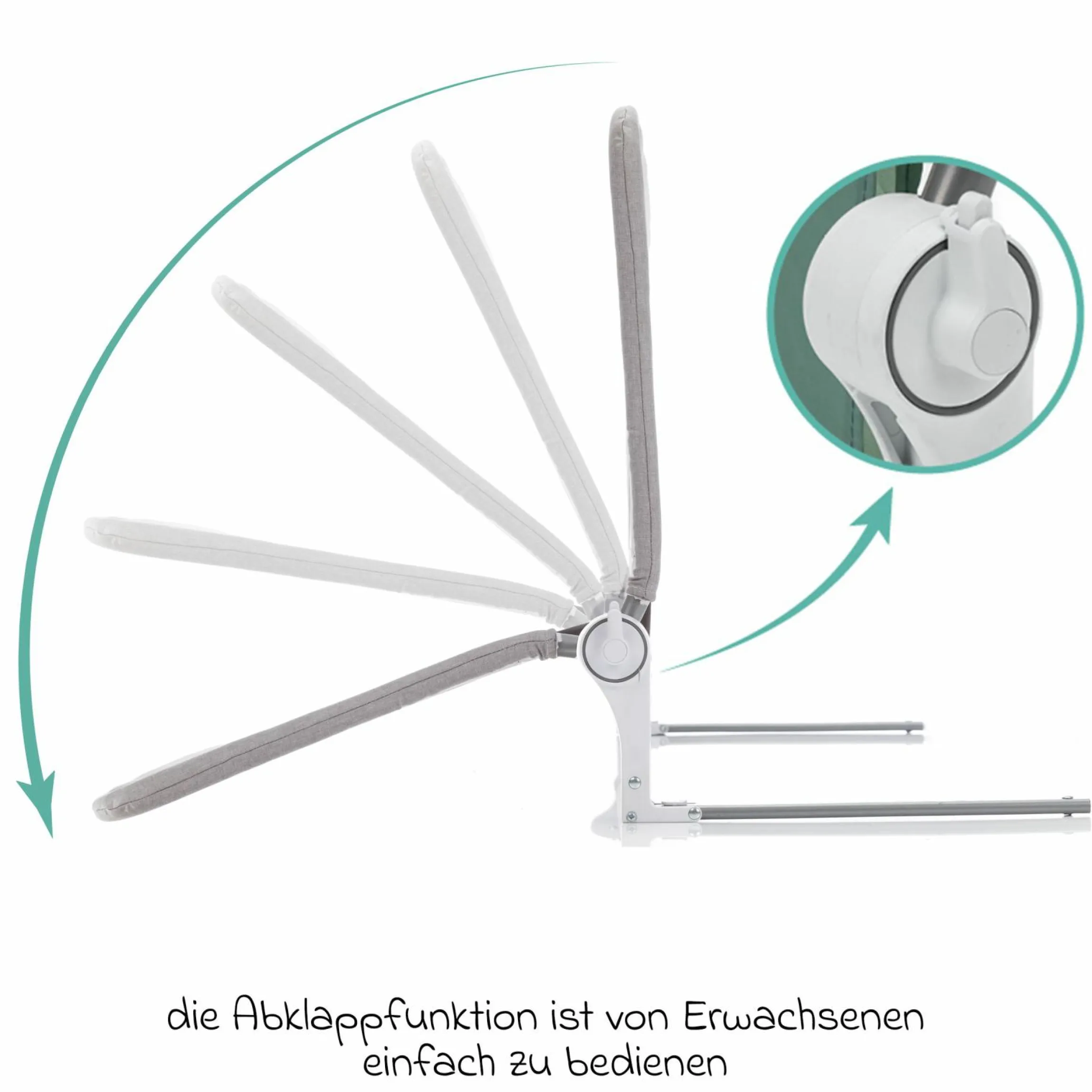 Bettgitter Lara mit Klappmechanismus für Standard- und Boxspringbetten inkl. Spanngurt - Grau