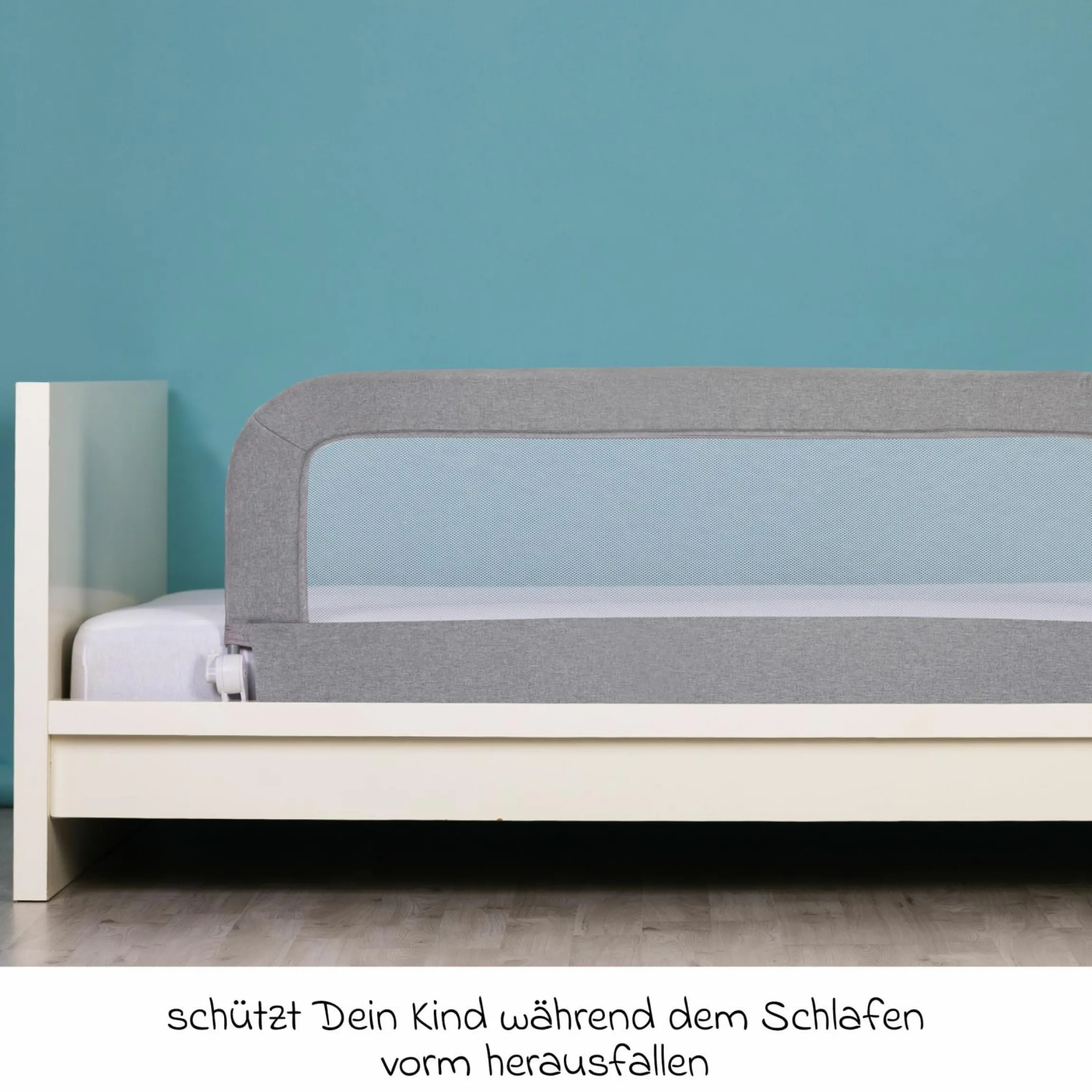 Bettgitter Lara mit Klappmechanismus für Standard- und Boxspringbetten inkl. Spanngurt - Grau