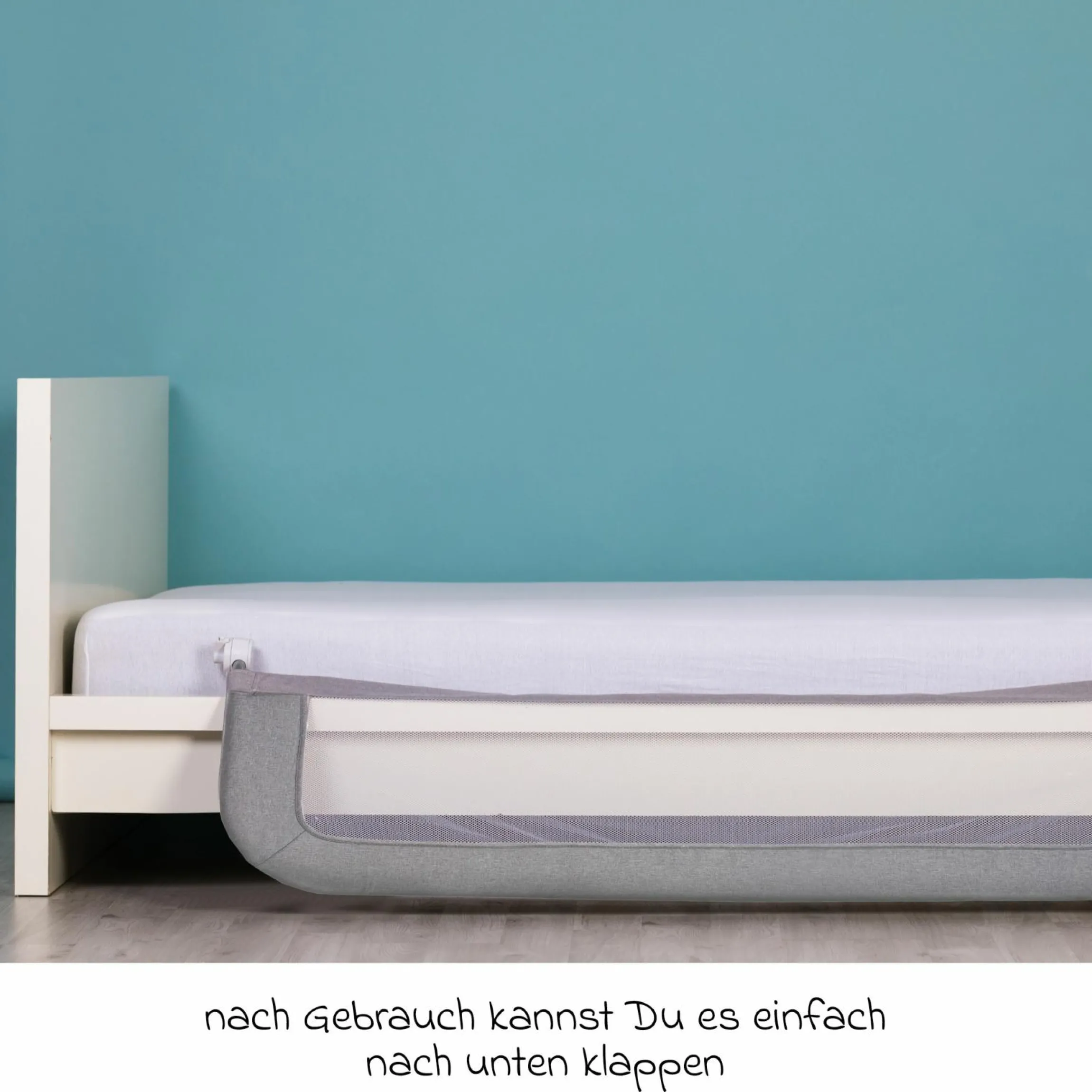 Bettgitter Lara mit Klappmechanismus für Standard- und Boxspringbetten inkl. Spanngurt - Grau