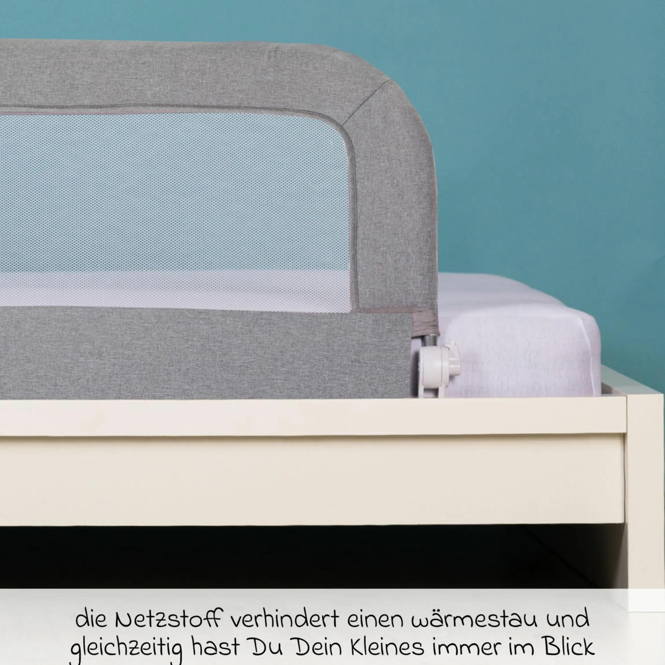Bettgitter Lara mit Klappmechanismus für Standard- und Boxspringbetten inkl. Spanngurt - Grau