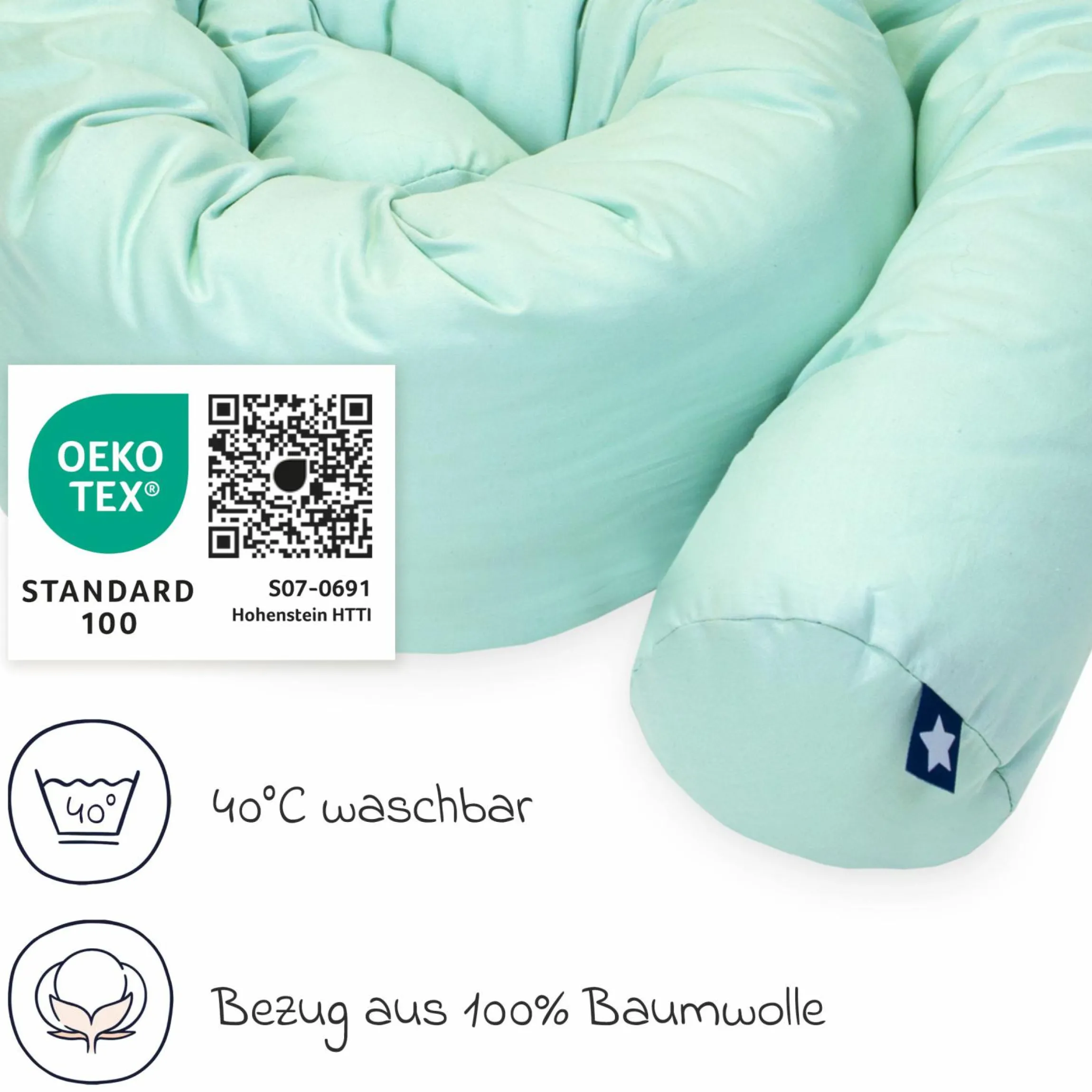Bettschlange 180 cm - uni Aqua Mint