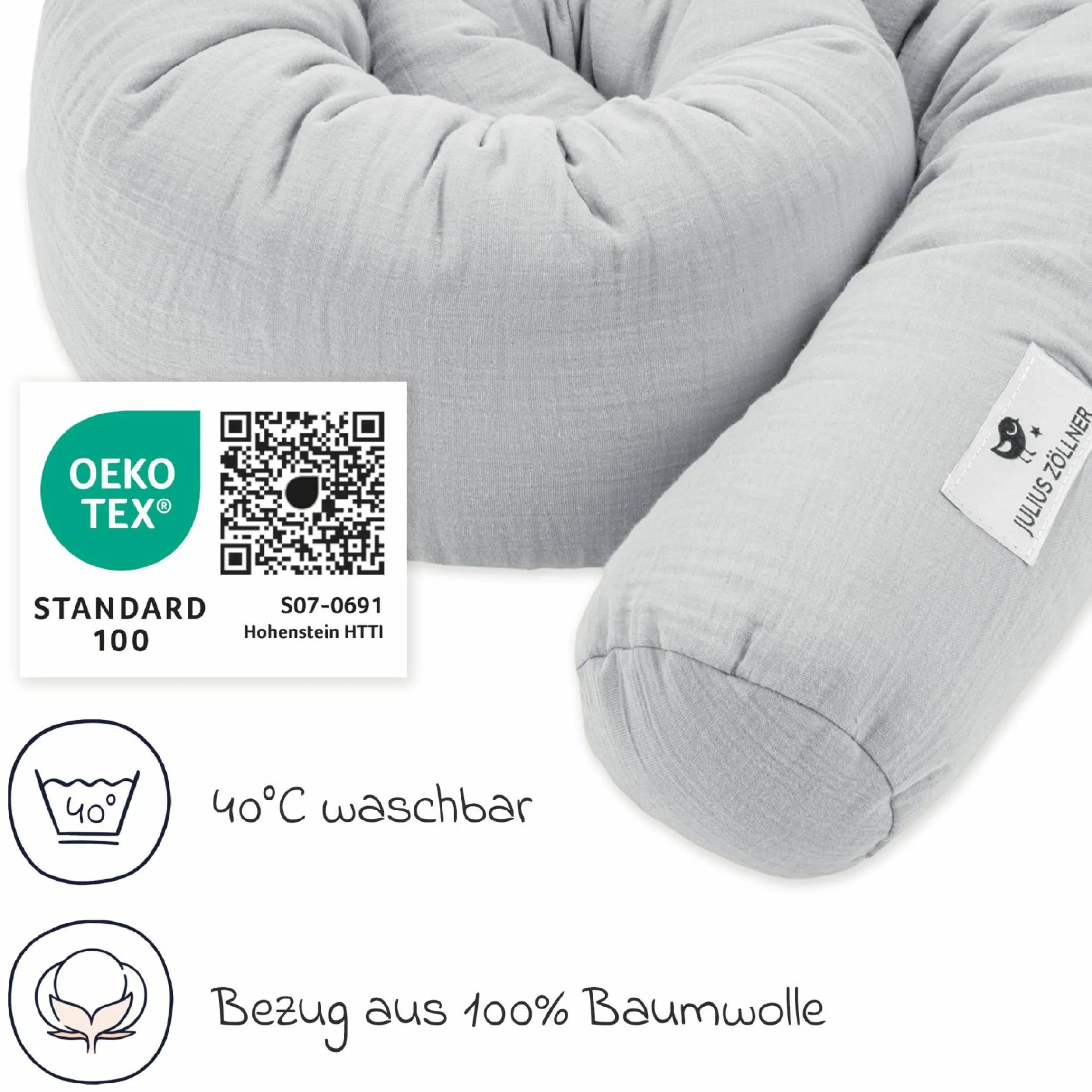 Bettschlange Musselin 180 cm - Grau