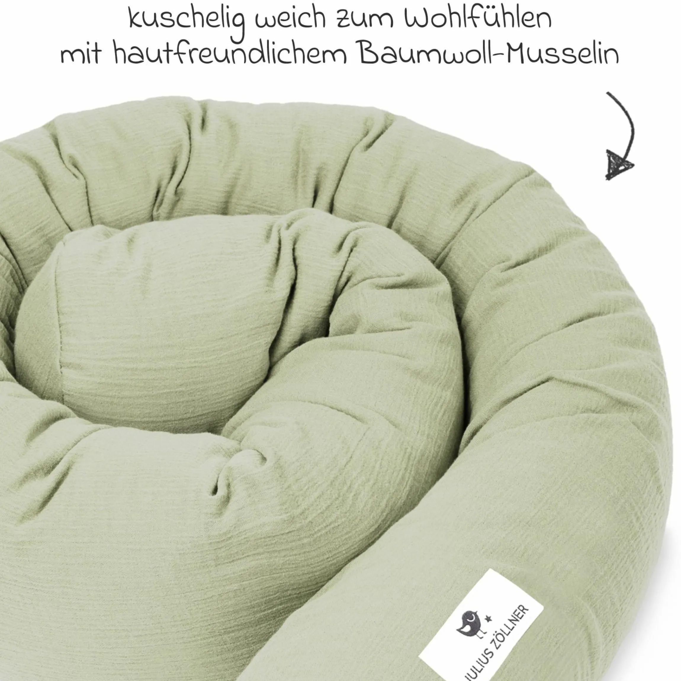 Bettschlange Musselin 180 cm - Lime