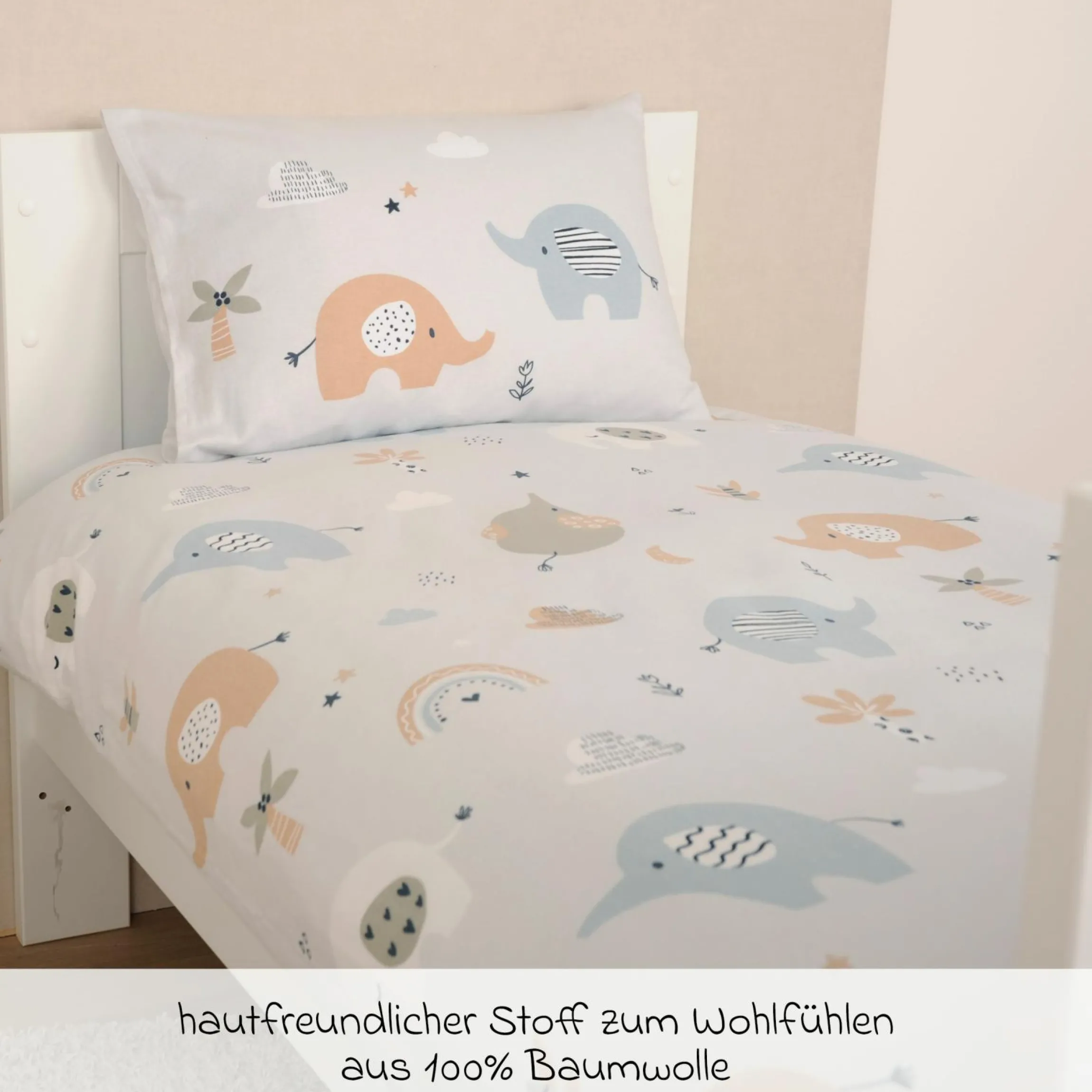 Bettwäsche Flanell 100 x 135 cm - Elephants