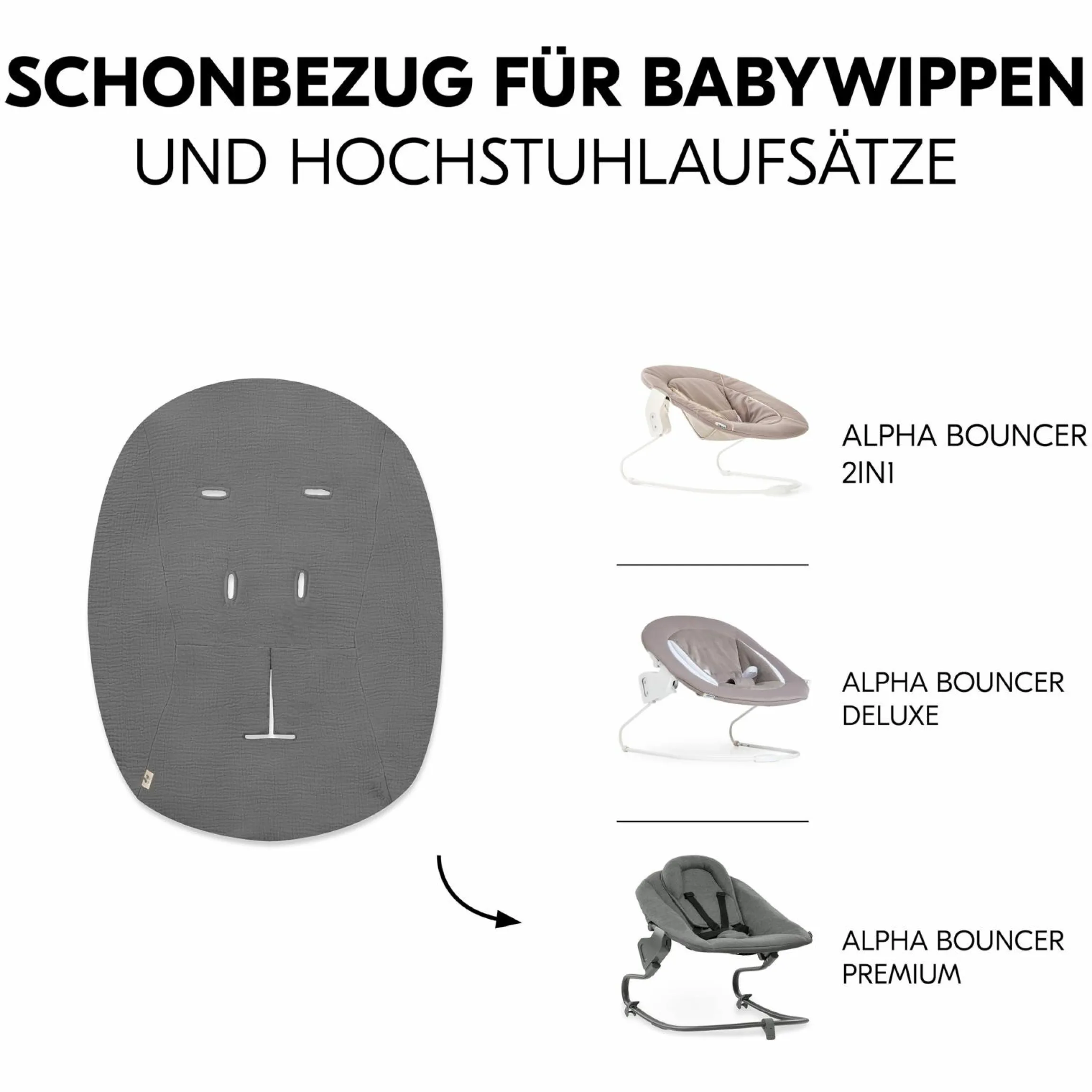 Bezug für Alpha Newborn Bouncer (atmungsaktiv & einfach waschbar) - Dark Grey
