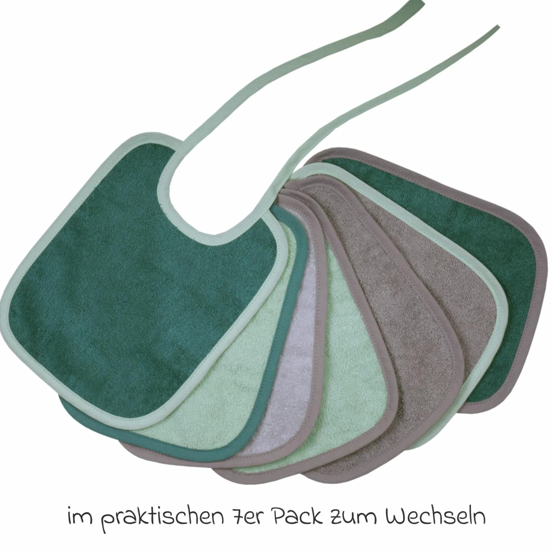 Binde-Lätzchen 7er Pack 20 x 25 cm - Grün-Grau