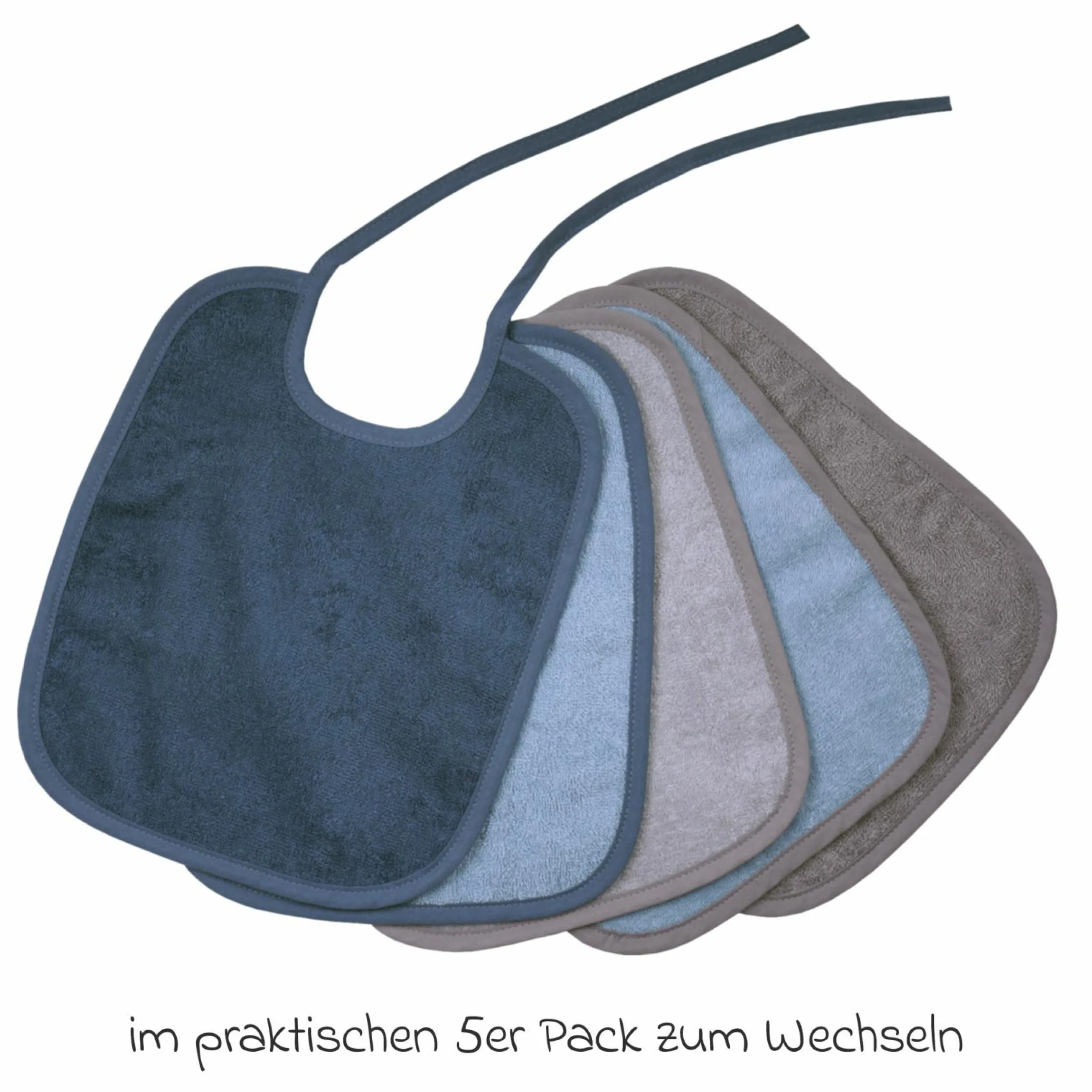 Binde-Lätzchen 5er Pack 25 x 30 cm - Stahlblau-Grau