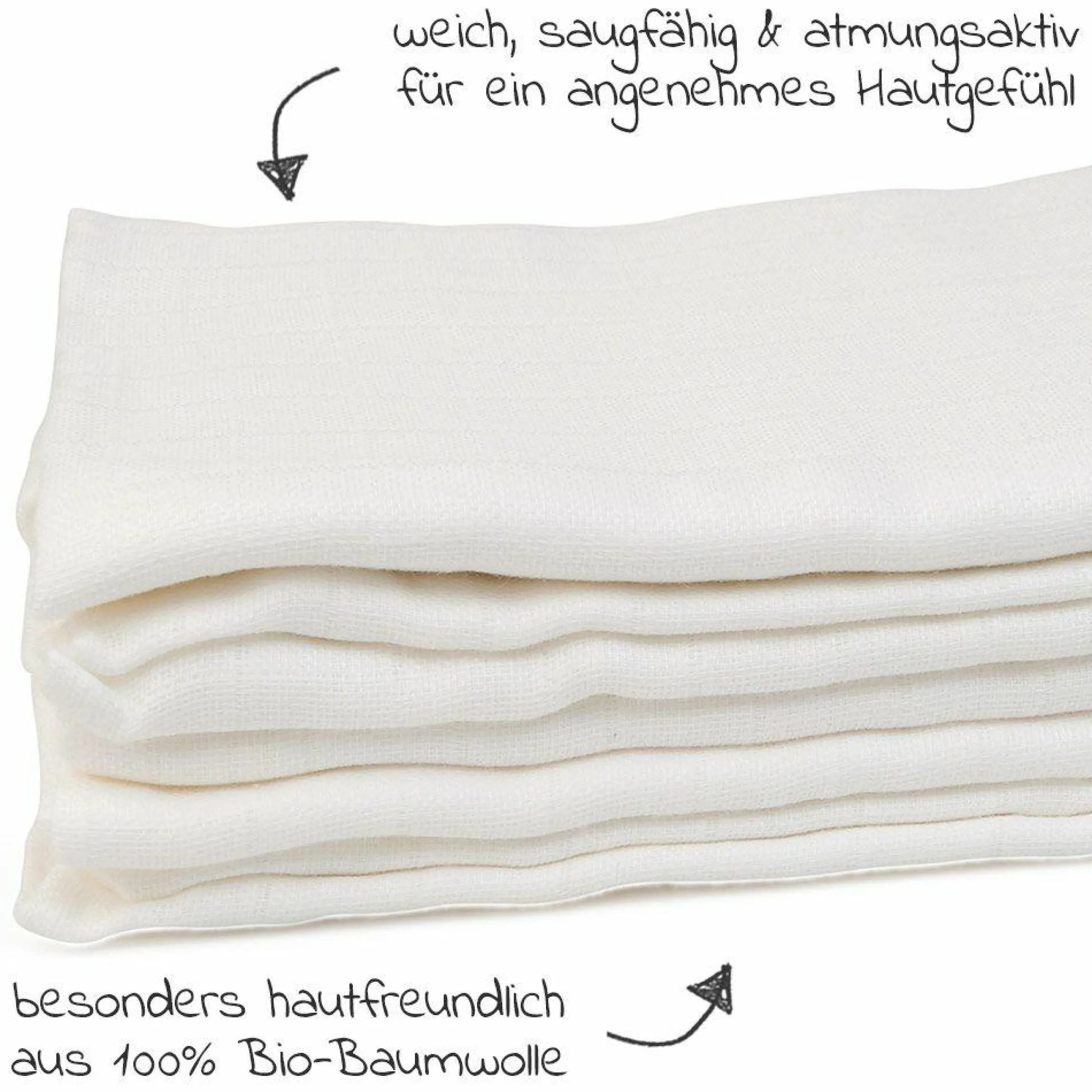 Bio-Mullwindel 5er Pack 70 x 70 cm - Weiß
