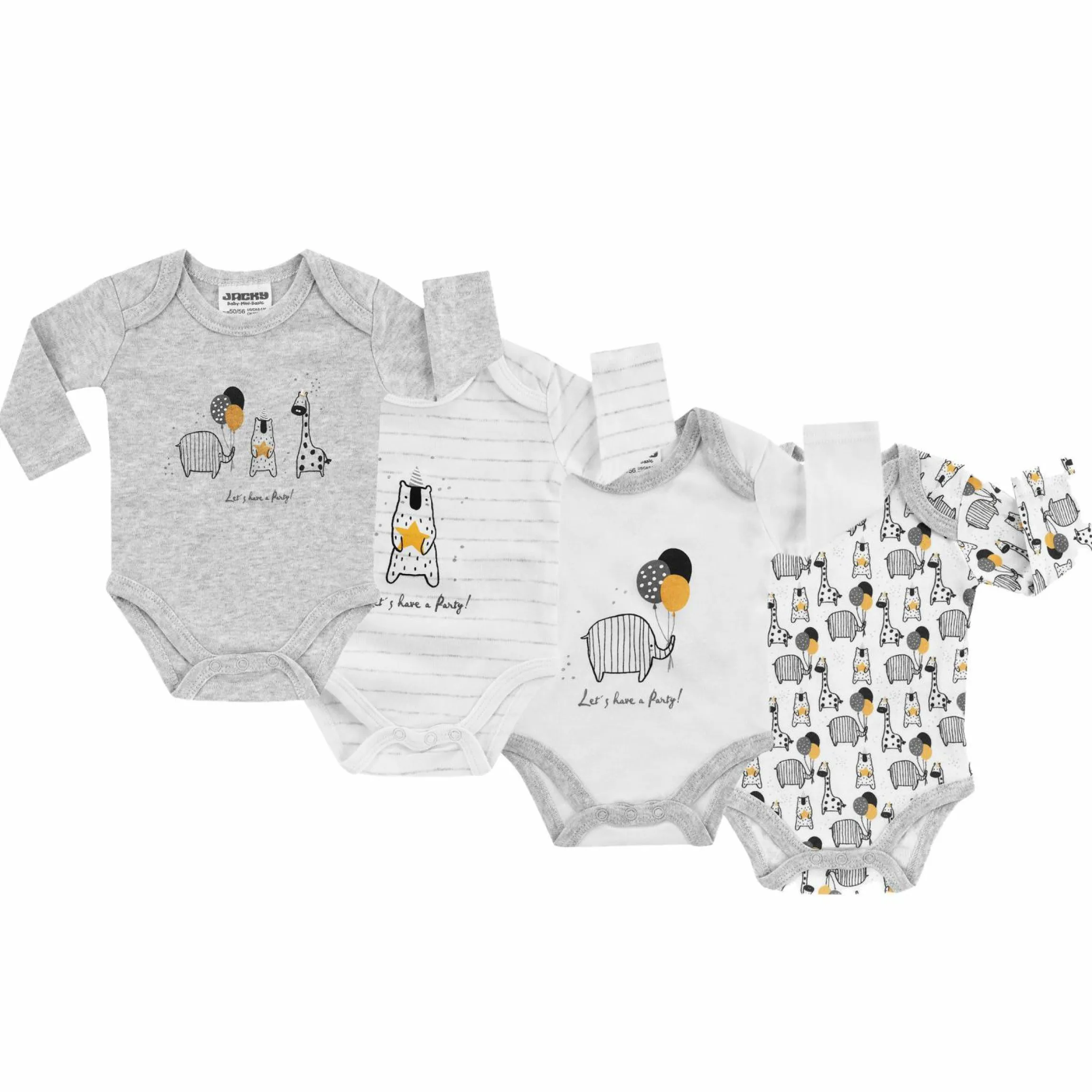 Body Langarm 4er Pack - Let's have a Party Offwhite Grau Melange - Gr. 62/68
