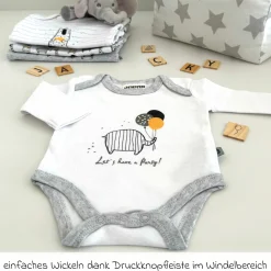 Body Langarm 4er Pack - Let's have a Party Offwhite Grau Melange - Gr. 62/68