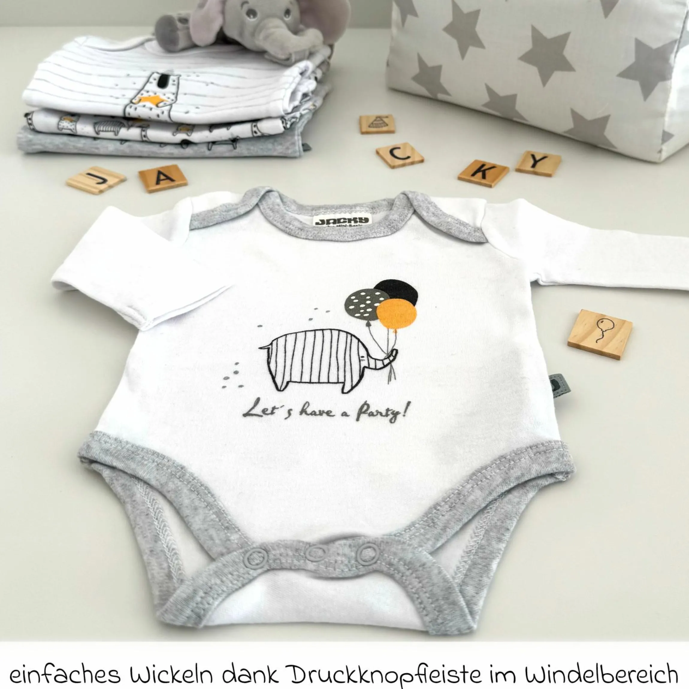 Body Langarm 4er Pack - Let's have a Party Offwhite Grau Melange - Gr. 62/68