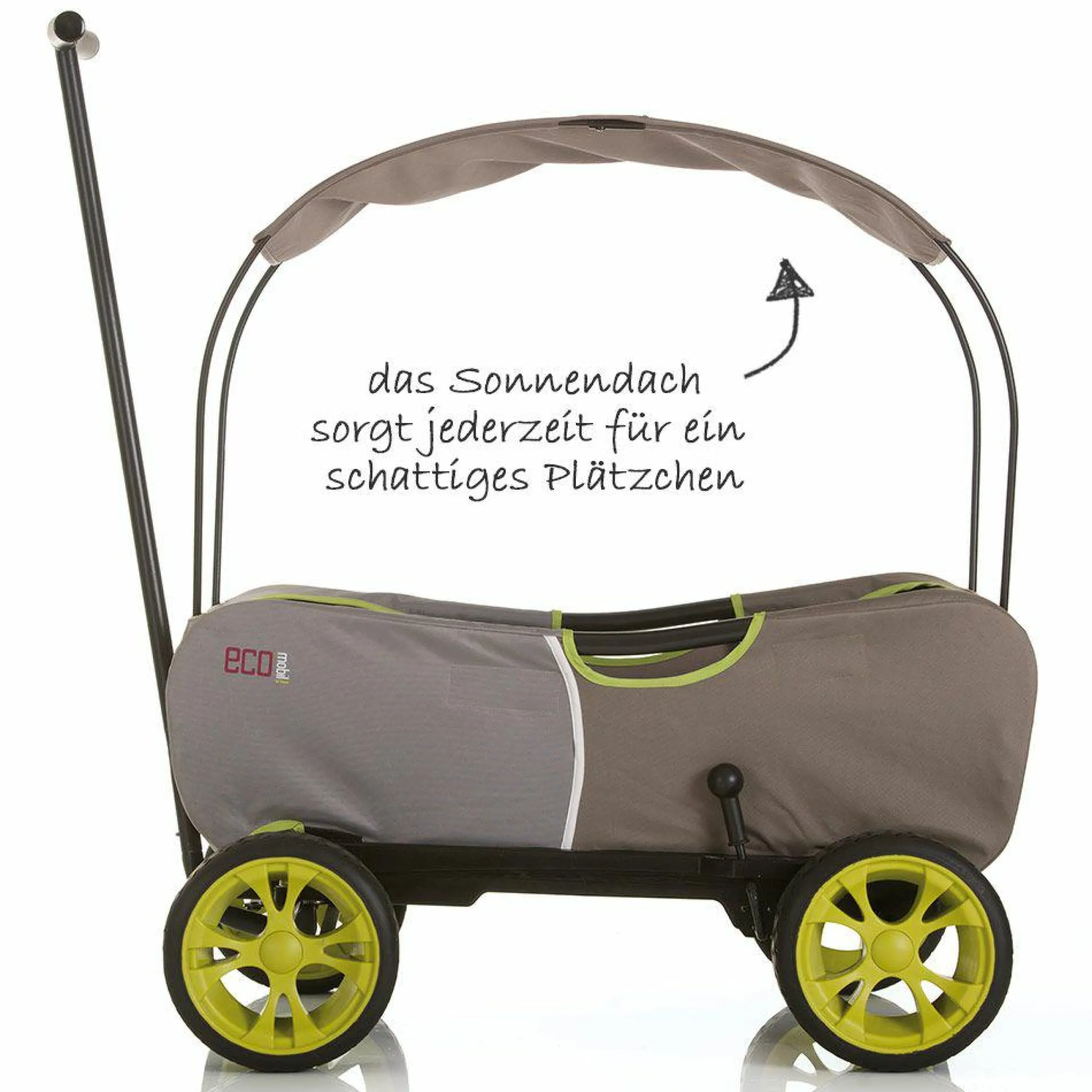 Bollerwagen Eco Mobil - faltbar mit Dach, Transportwagen & Handwagen für 2 Kinder inkl. Spielplatzdecke 2in1 - Forest Green