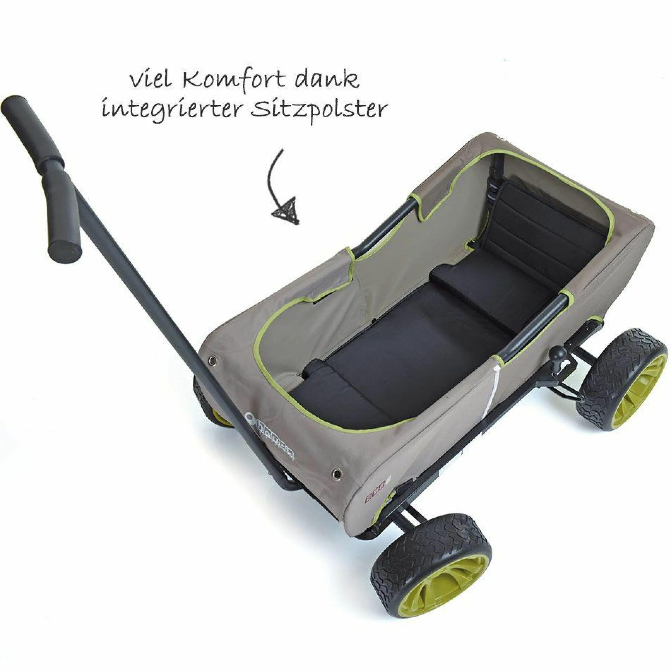 Bollerwagen Eco Mobil - faltbar mit Dach, Transportwagen & Handwagen für 2 Kinder inkl. Spielplatzdecke 2in1 - Forest Green