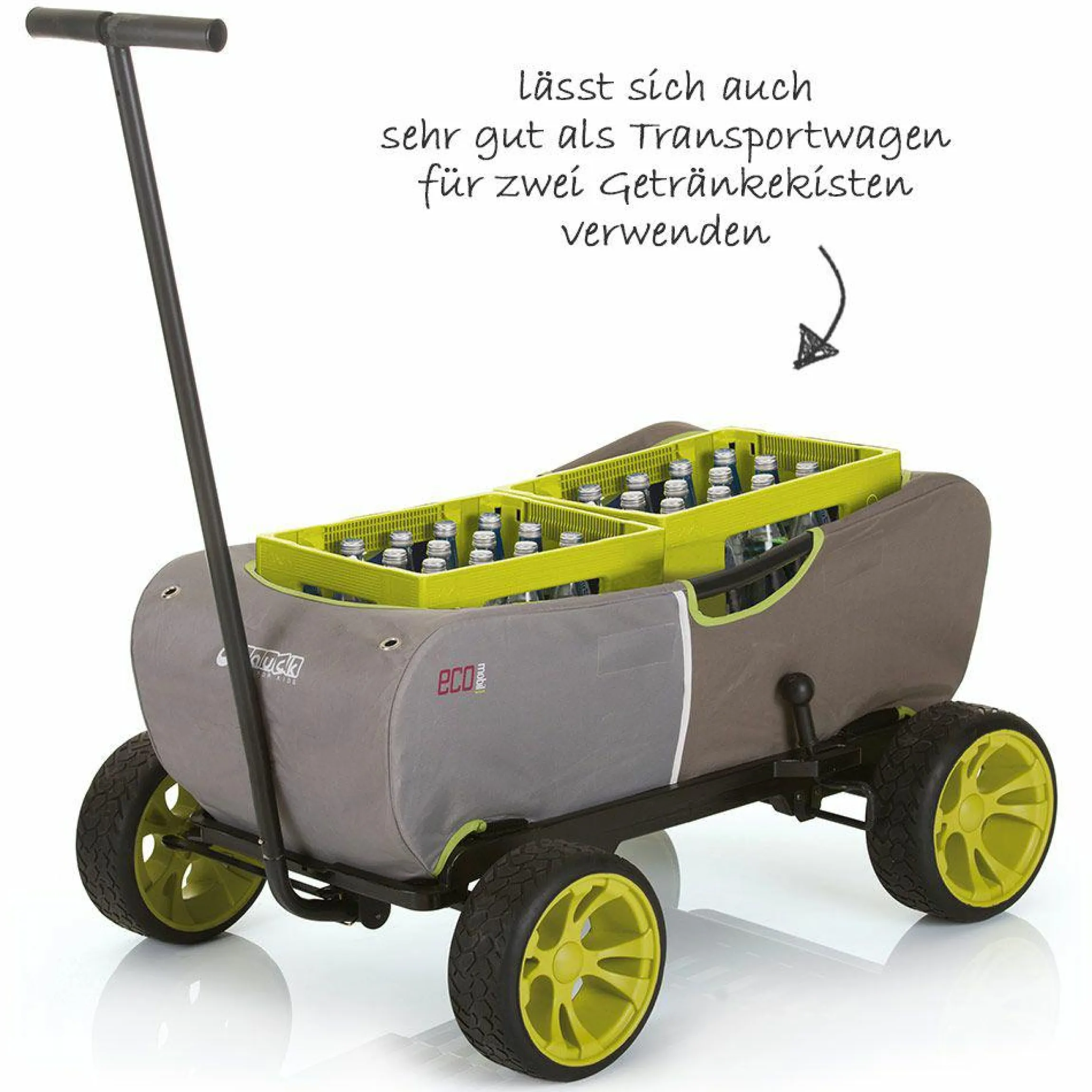 Bollerwagen Eco Mobil - faltbar mit Dach, Transportwagen & Handwagen für 2 Kinder inkl. Spielplatzdecke 2in1 - Forest Green