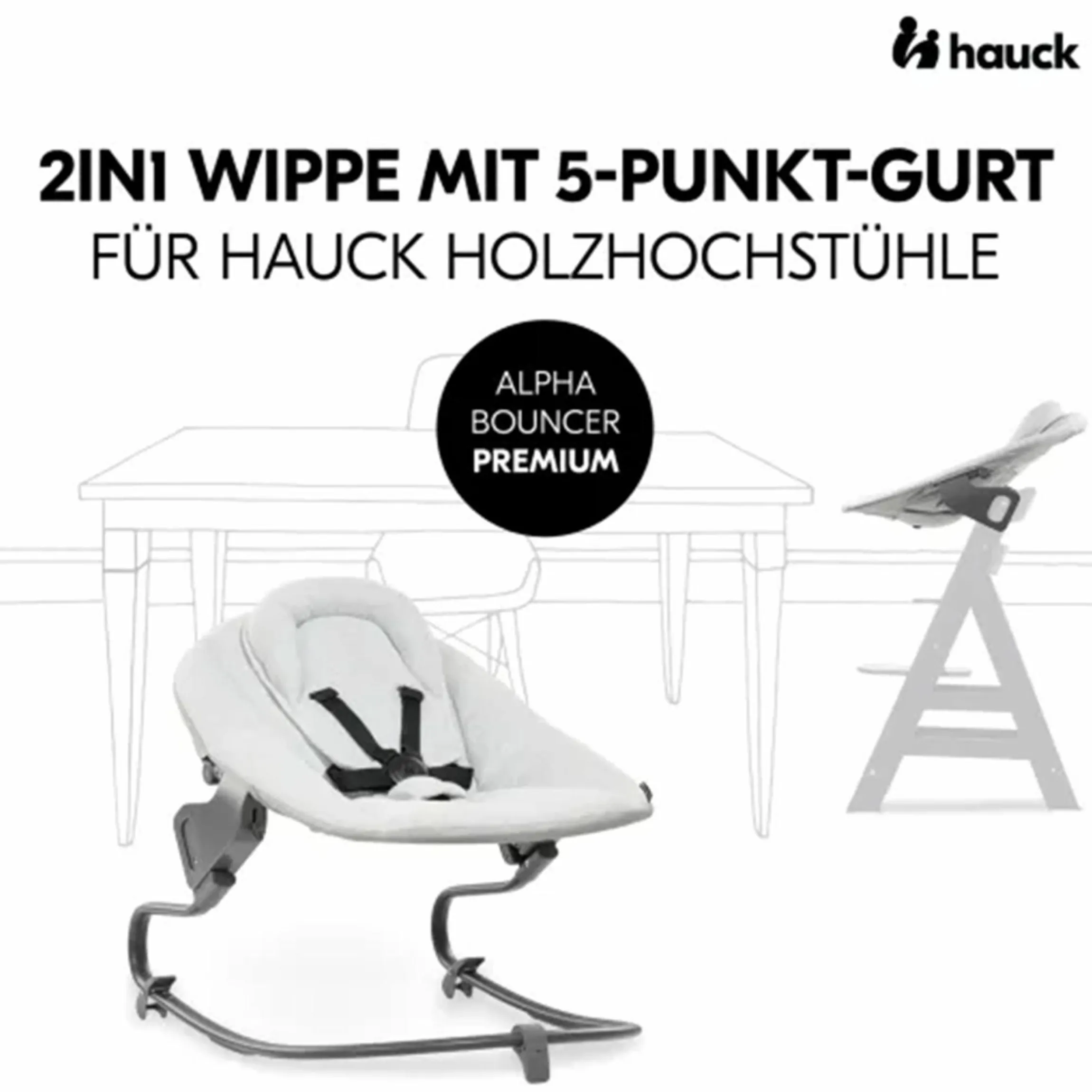 Bouncer 2in1 Premium (verstellbarer Neugeborenenaufsatz & Wippe) für Alpha & Beta Hochstuhl - Light Grey