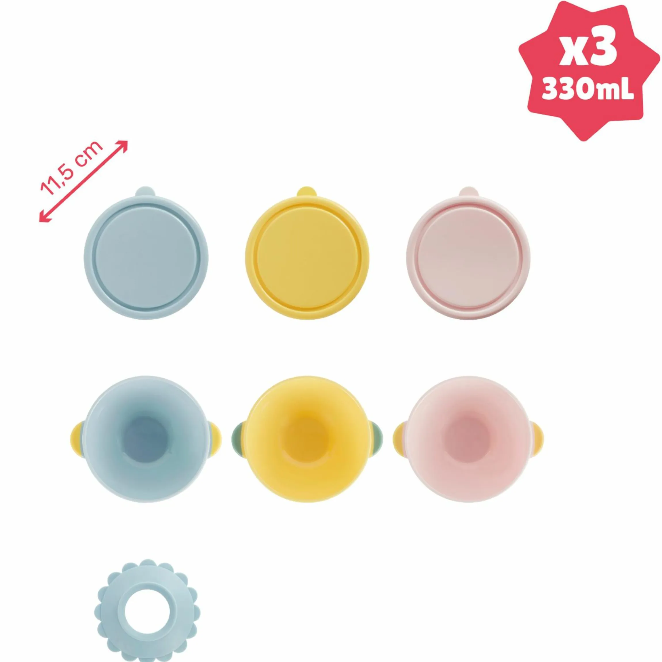 Breischale 3er Pack mit Deckel & Saugnapf