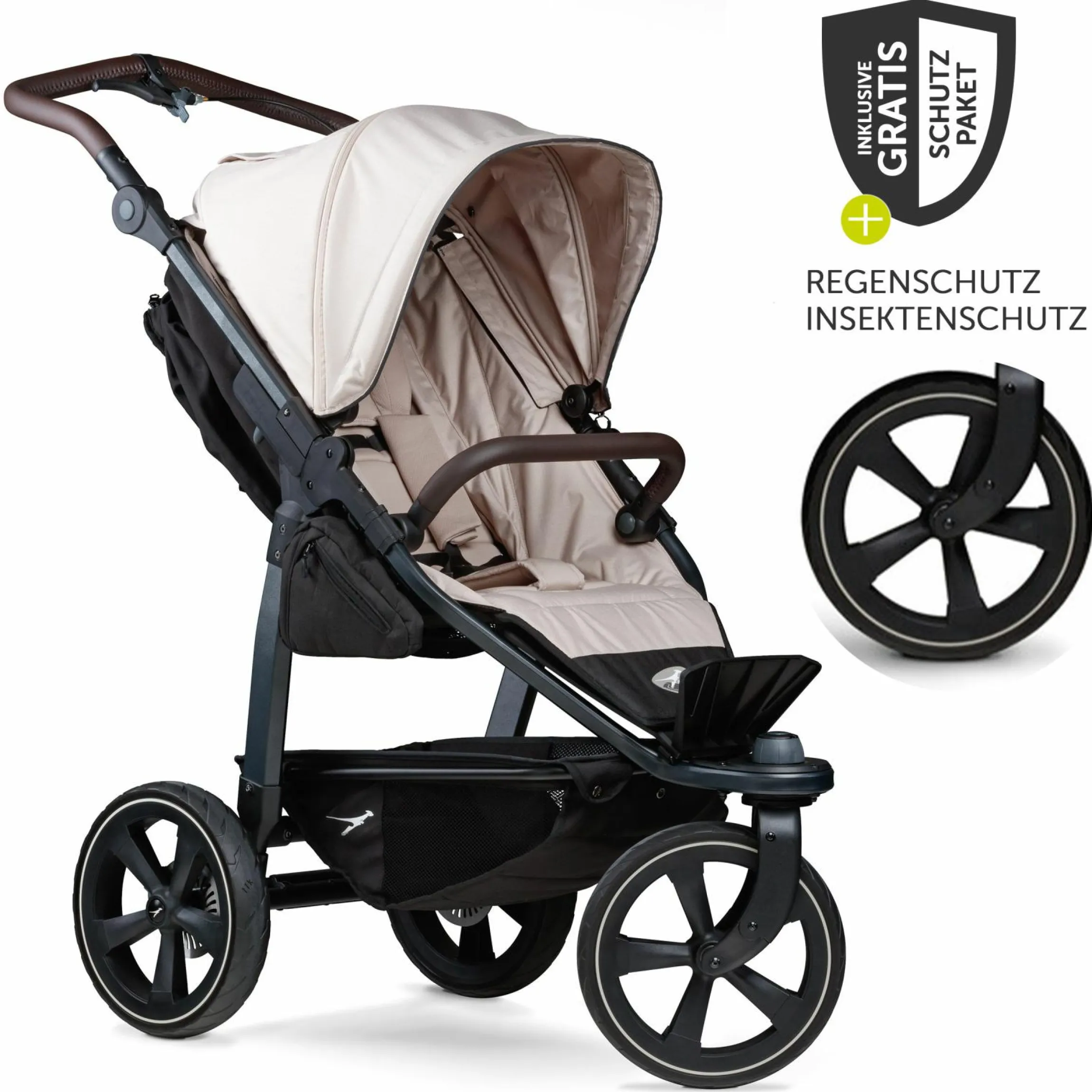 Buggy & Sportkinderwagen Mono 2 mit Luftkammerreifen inkl. Sportsitz bis 34 kg + XXL-Zamboo Zubehörpaket - Sand