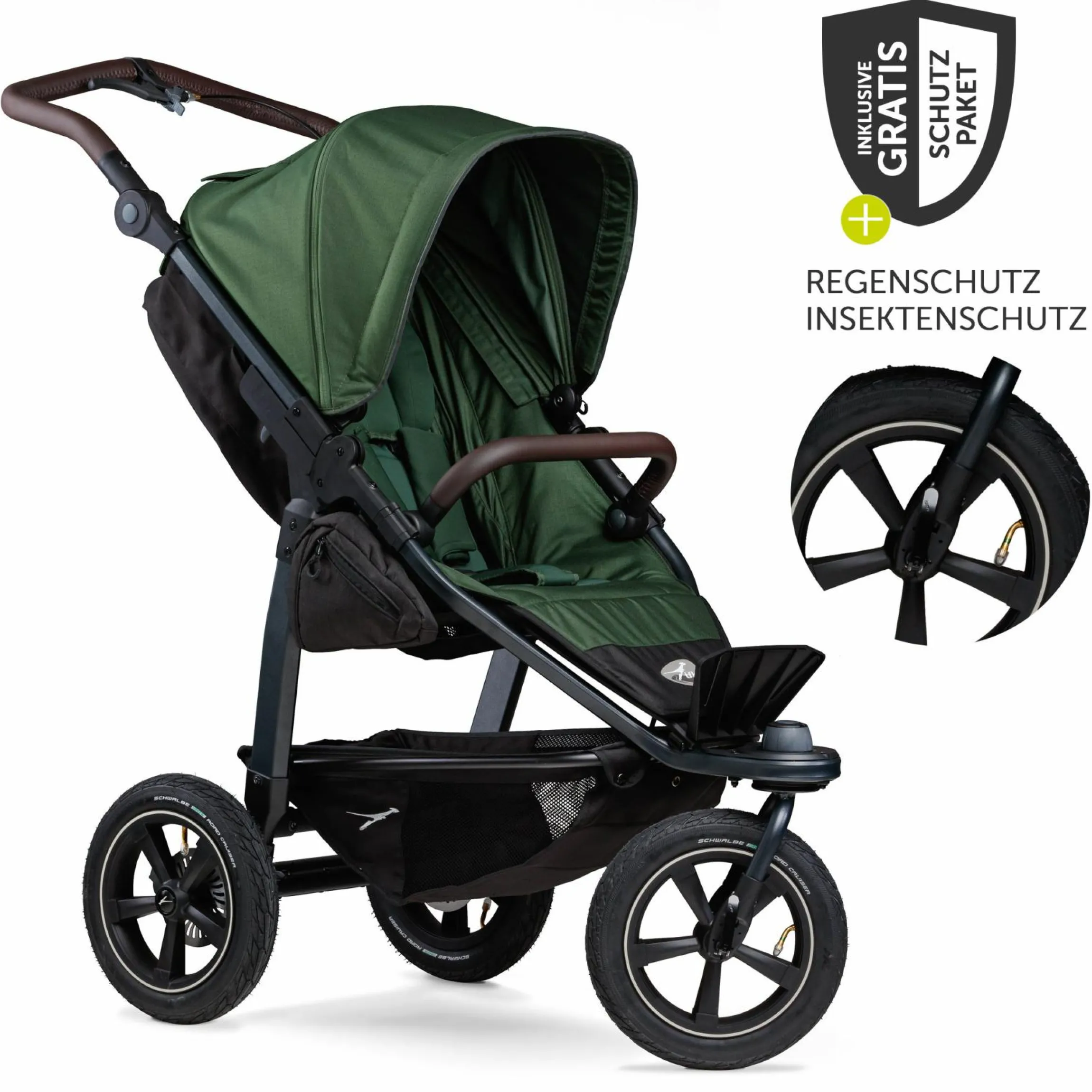 Buggy & Sportkinderwagen Mono 2 mit Luftreifen inkl. Sportsitz bis 34 kg + XXL-Zamboo Zubehörpaket - Olive
