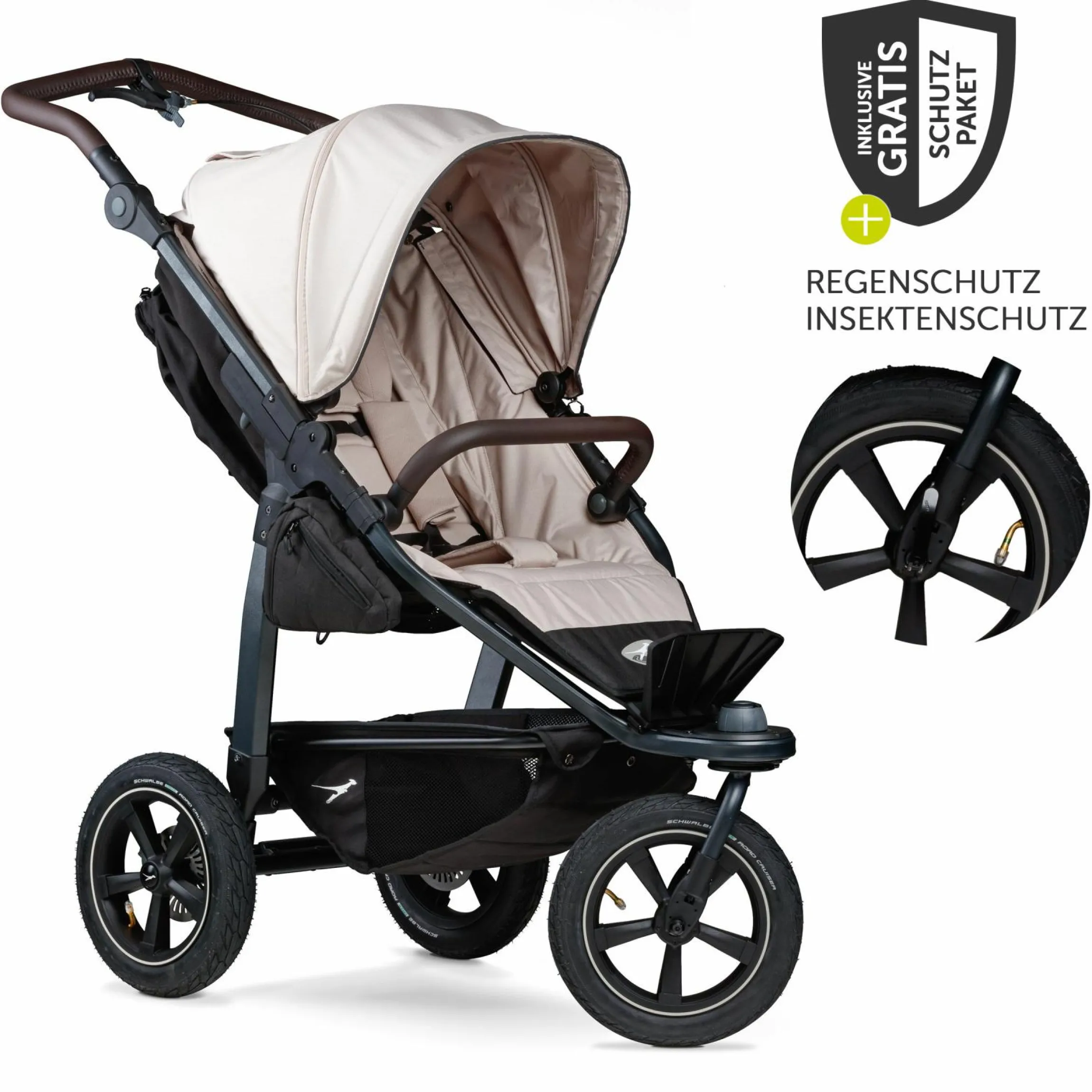 Buggy & Sportkinderwagen Mono 2 mit Luftreifen inkl. Sportsitz bis 34 kg + XXL-Zamboo Zubehörpaket - Sand